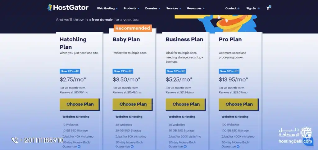 اختار خطة عند شراء استضافة هوست جيتور