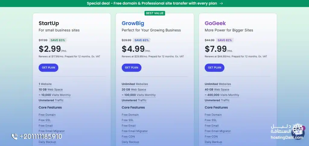 خطوات شراء سايت جراوند الخطوة 3 - باقات شراء استضافة سايت جراوند