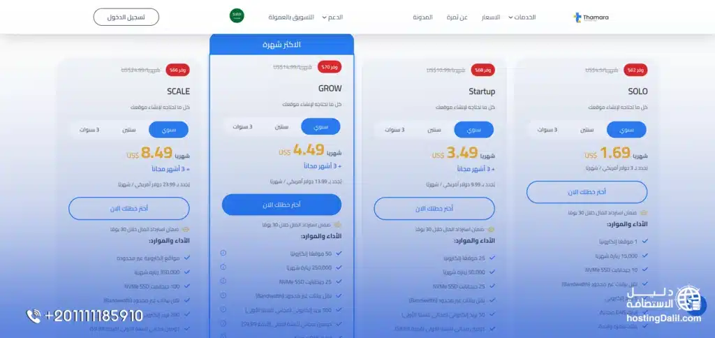 خطوات شراء استضافة ثمرة خطوة اختيار الباقة