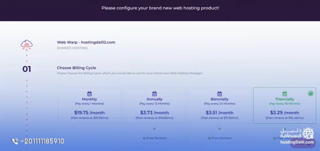 خطوات شراء استضافة HostArmada خطوة اختيار مدة الدفع في استضافة هوست أرمادا