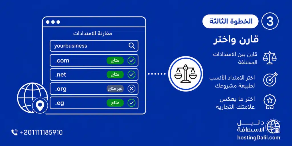 الخطوة الثالثة في البحث عن دومين قارن واختر