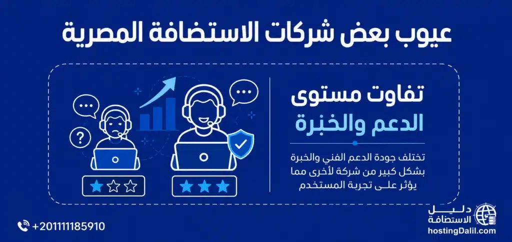 عيوب بعض شركات الاستضافة المصرية تفاوت مستوى الدعم والخبرة