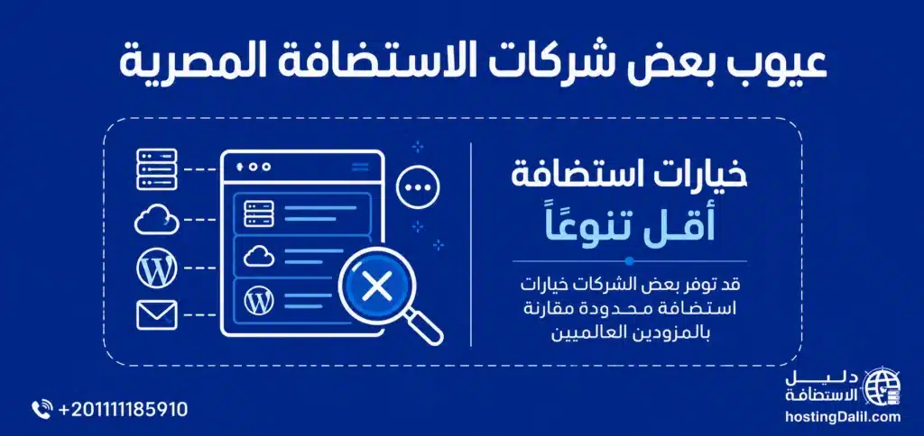 عيوب بعض شركات الاستضافة المصرية خيارات استضافة أقل تنوعا